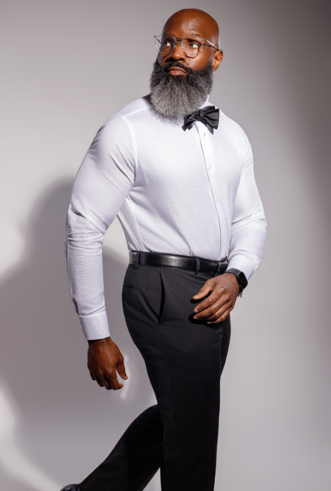 Formal brand portrait, bowtie and tailoring