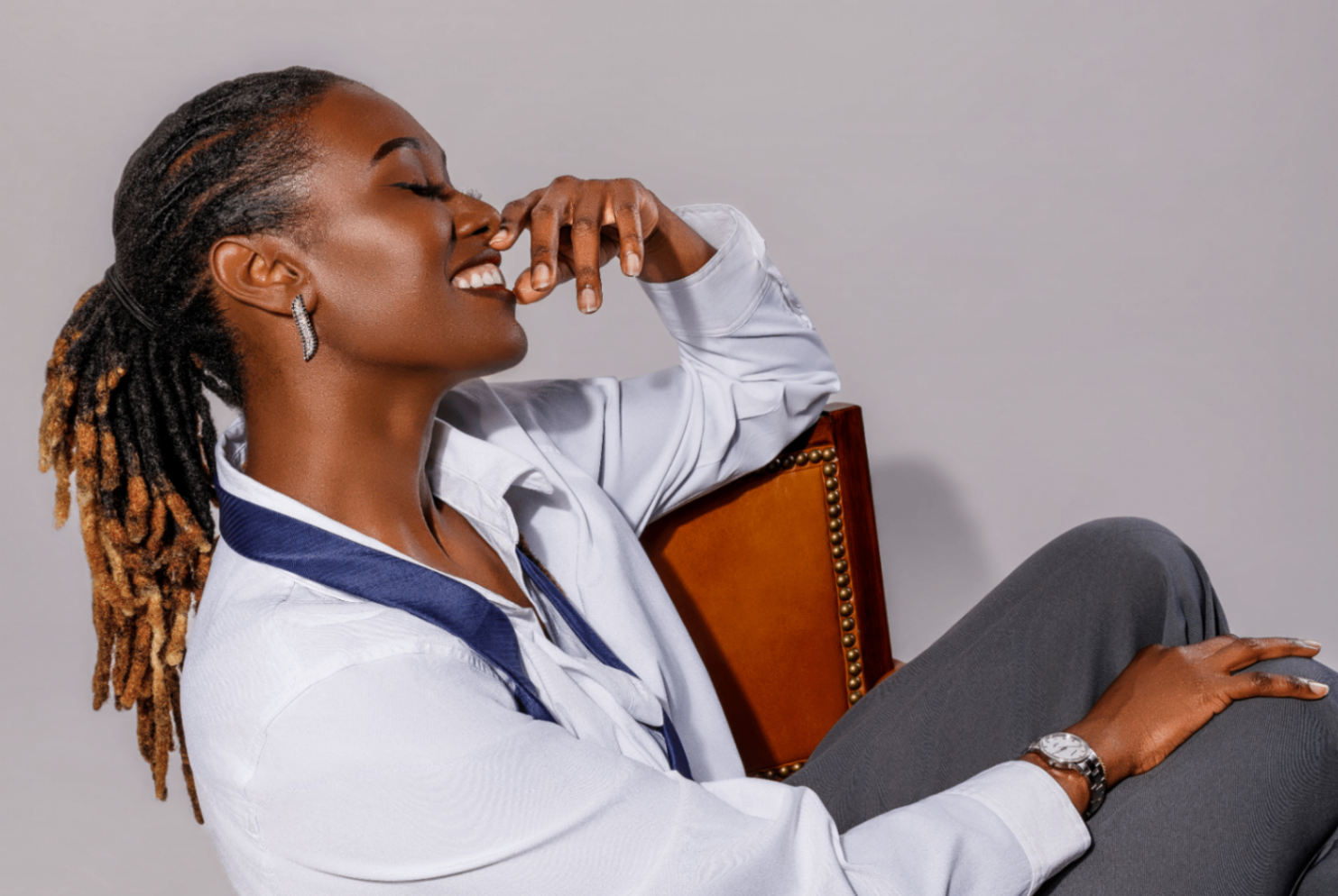 Candid editorial portrait, joyful moment